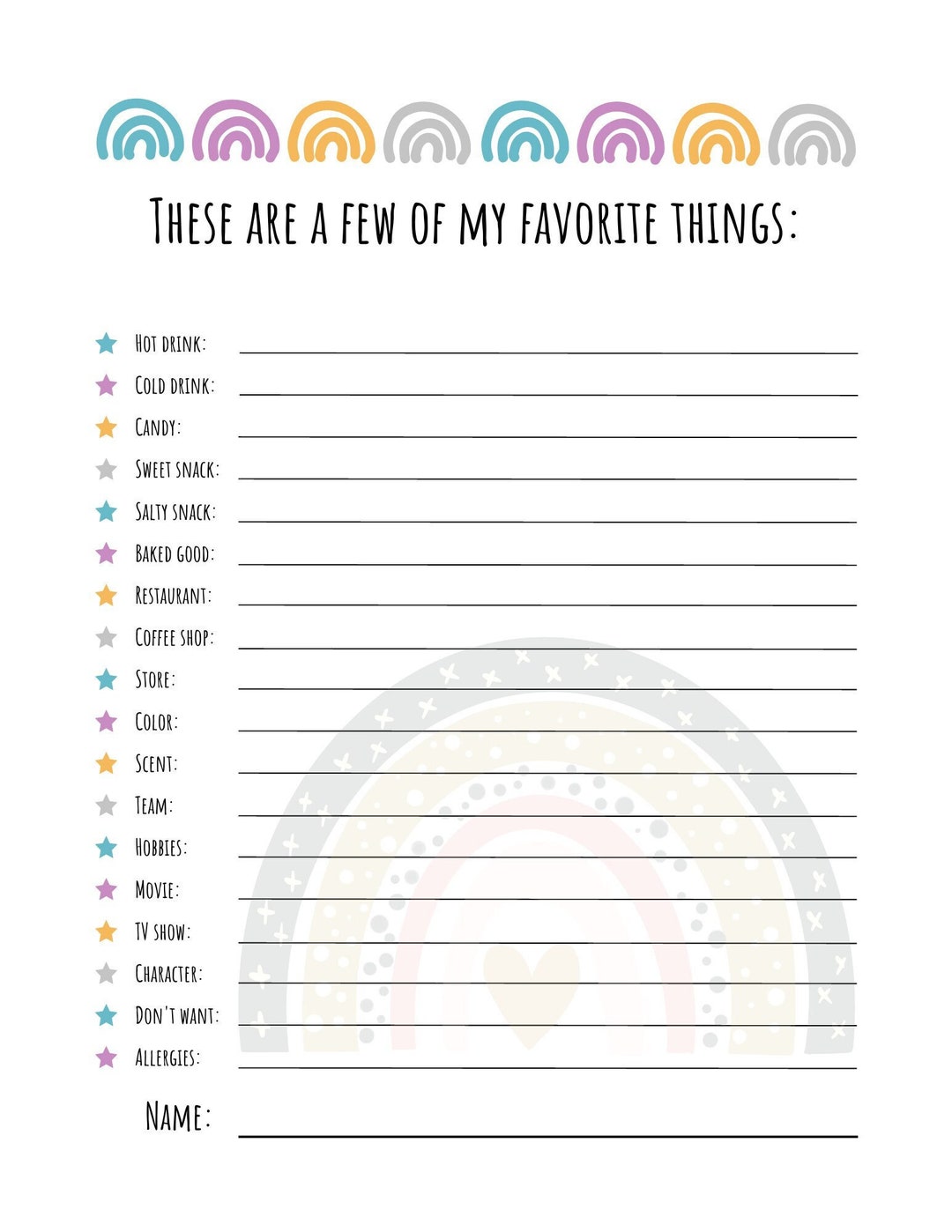My Favorite Things Gift Idea List Rainbows Etsy My Favorite Things Gift Idea List Rainbows Etsy