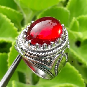 Cabochão de rubi vermelho natural, quartzo transparente, anel masculino vintage, pedra preciosa, tamanho 12