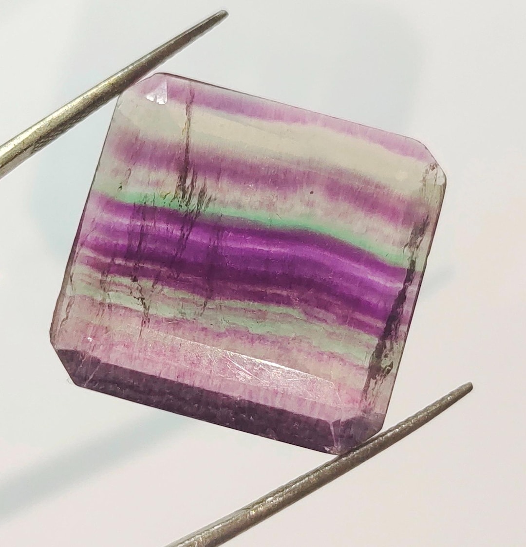 Natural Bi-color Fluorite Emerald Shape Gemstone From Brazil H33-6 - Etsy