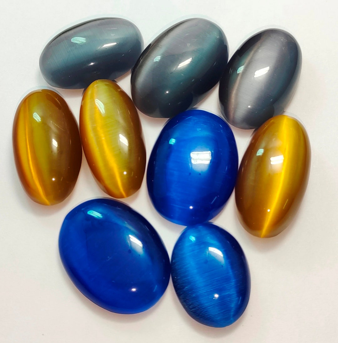 Natural Cats Eye Multi Color Oval Shape Cabochon Loose Gemstone Genuine ...