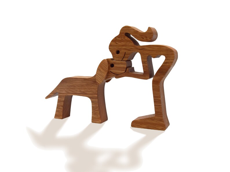 Handmade Wooden Sculpture Woman and her Dog 3 image 6