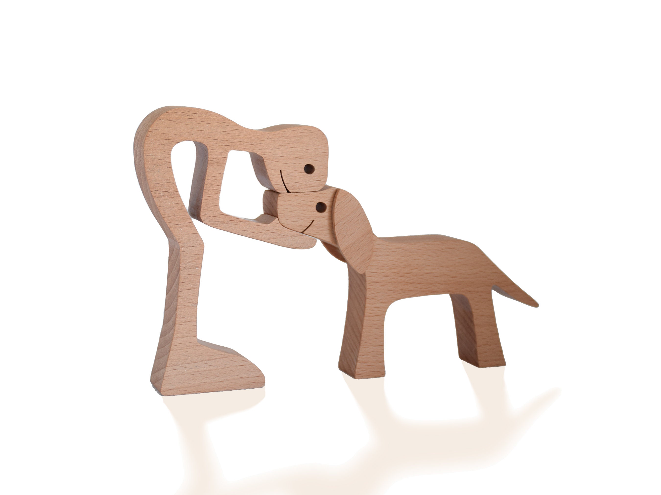 Sculpture En Bois Homme Et Chien - Figurine Faite Main En Hêtre - Cadeau Commémoratif Pour Amoureux Des Animaux