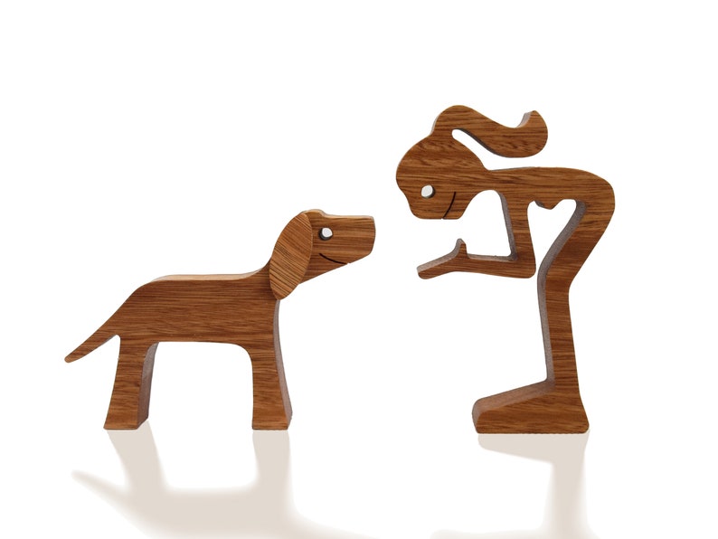 Handmade Wooden Sculpture Woman and her Dog 3 image 8