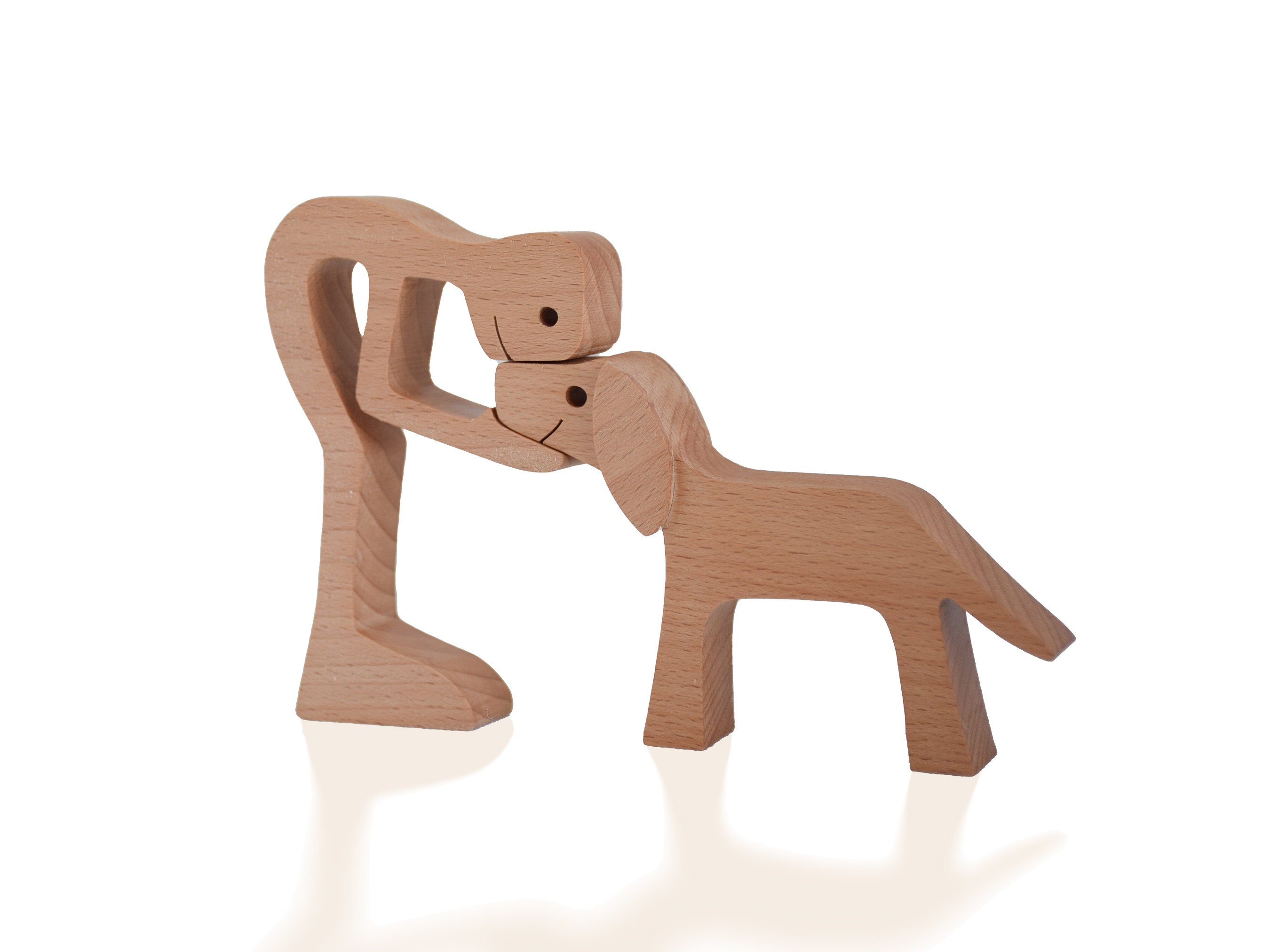 Sculpture En Bois Homme Et Chien - Figurine Faite Main - Décoration Ou Cadeau Commémoratif Pour Amoureux Des Animaux