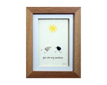 Pebble Picture | Handmade Framed Pebble Art | Home Decor | You are my Sunshine - Birds