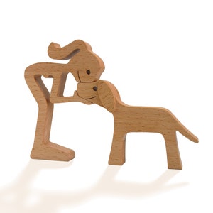 Handmade Wooden Sculpture Woman and her Dog 3 image 3