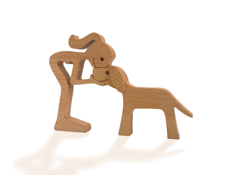 Handmade Wooden Sculpture Woman and her Dog 3 image 3