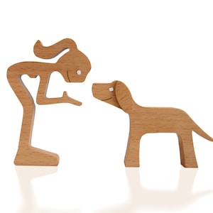 Handmade Wooden Sculpture Woman and her Dog 3 image 4