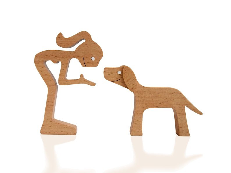 Handmade Wooden Sculpture Woman and her Dog 3 image 4