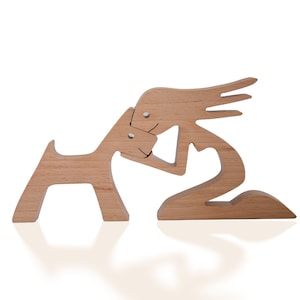 Handmade Wooden Sculpture | Woman and Dog