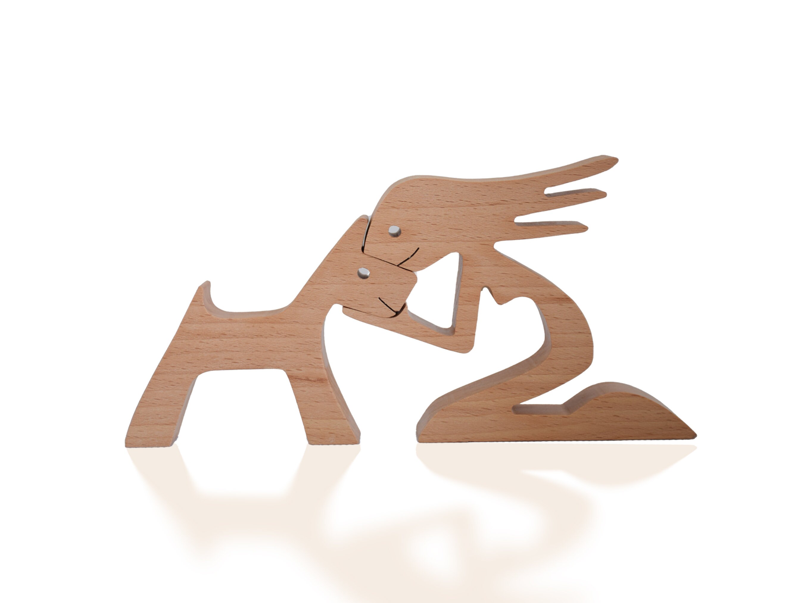 Handmade Wooden Sculpture | Woman and Dog