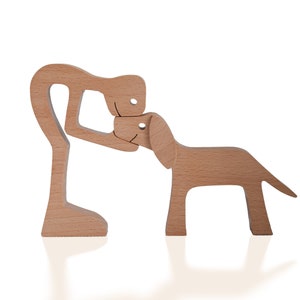 Handmade Wooden Sculpture – Man and Dog Figurine, Rustic Pet Lover Gift, Home Décor