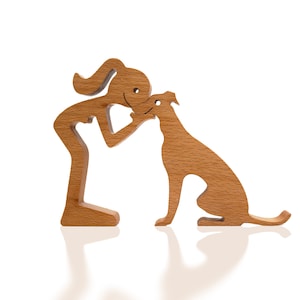 Artisan Wooden Sculpture featuring a Woman and her Greyhound