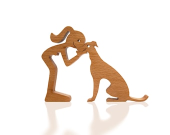 Woman and Greyhound Figurine, Handmade Dog Lover Gift & Rustic Home Décor