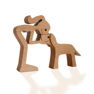 Handmade Wooden Sculpture Woman and her Dog 3 image 2