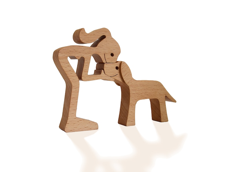 Handmade Wooden Sculpture Woman and her Dog 3 image 2