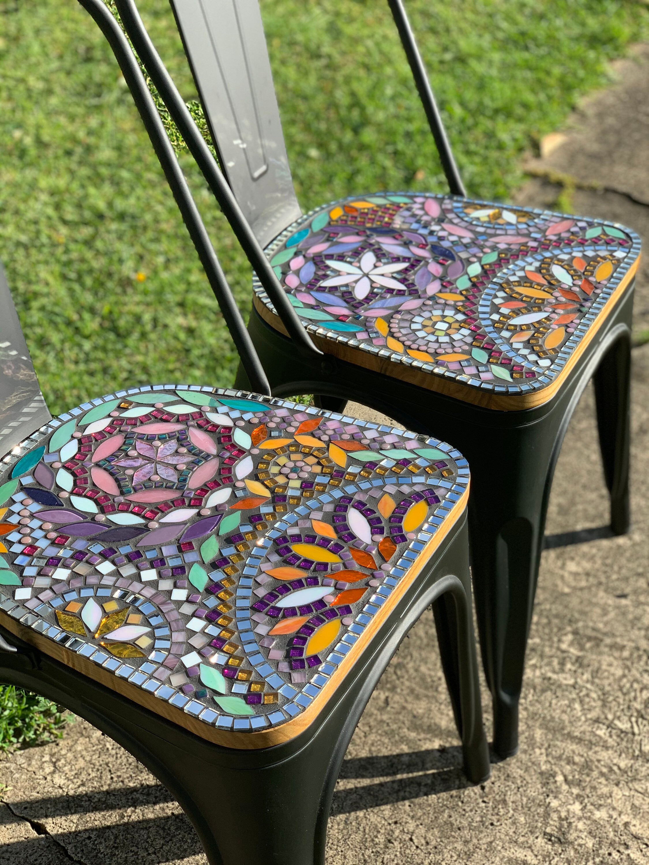 2x Made to order hand decorated chairs with mosaic detail Etsy