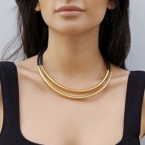 Statement necklace for women, Black and silver layered necklace, Silver bib necklace gold - matte finish
