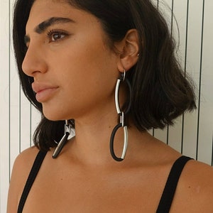 Black and silver earrings, Statement earrings