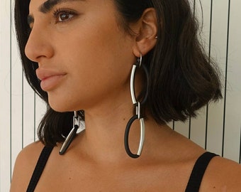 Black and silver earrings, Statement earrings