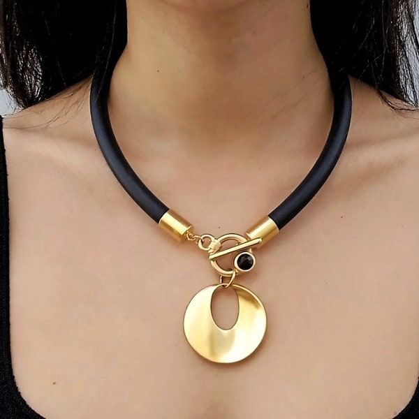 Gold bib necklace, Bold statement necklace, Abstract necklace