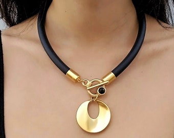 Gold bib necklace, Bold statement necklace, Abstract necklace