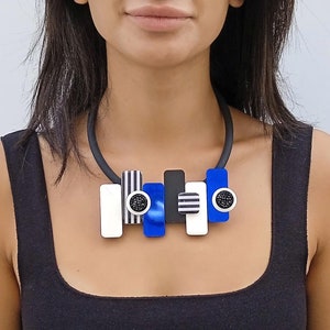 Statement neckalce, Blue statement necklace, Blue and white necklace, Blue necklace,