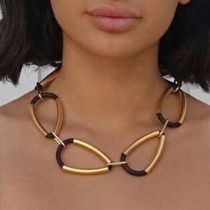 Statement Halskette, Schwarz und Gold Statement Halskette, Chunky Lätzchen Halskette
