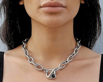 Chunky silver necklace, Silver necklace, Silver chain necklace, Silver link necklace