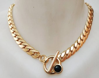 Collier plaqué or avec fermoir à bascule, collier en or chunky, collier chaîne en or, collier de déclaration en or
