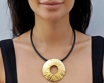 Black and gold pendant necklace, Statement necklace