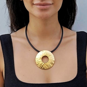 Black and gold pendant necklace, Statement necklace image 1