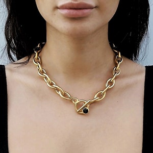 Chunky gold necklace with a toggle clasp, Statement necklace