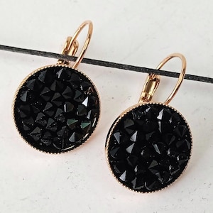 Black crystals earrings, Black statement earrings, Black drop earrings, Formal black earrings