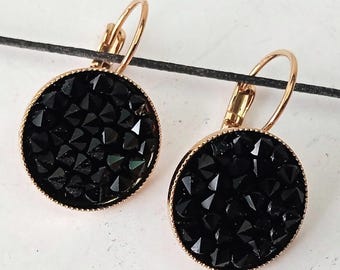 Black crystals earrings, Black statement earrings, Black drop earrings, Formal black earrings