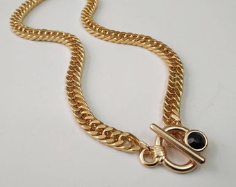 Gold chain necklace, statement choker