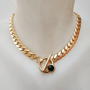 Gold plated necklace with toggle clasp, Chunky gold necklace, Gold chain necklace, Gold statement necklace