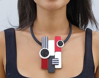 Statement necklace for women , Black red necklace, Red statement necklace