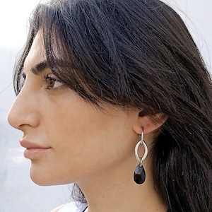 Teardrop earrings, Black and silver earrings, Black drop earrings, Crystal earrings