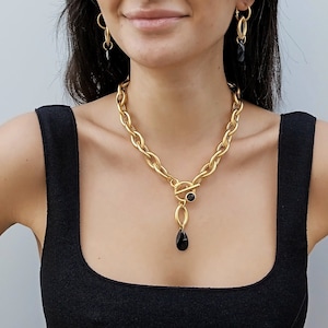 Gold chain necklace, Statement necklace, Gold toggle necklace, Thick gold necklace image 2