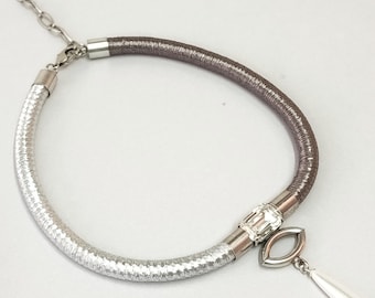 statement necklace, silver necklace with crystal and pearl drop