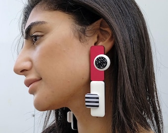 Red statement earrings, Long red earrings, Statement earrings, Unique red earrings