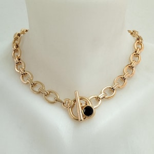 Gouden statement-ketting, gouden ketting met kapittelsluiting, statement-ketting, gouden ketting