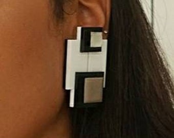 Square earrings, Mondrian statement earrings