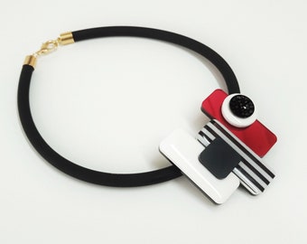 Red statement necklace, Red necklace , Black red necklace, Unique necklace