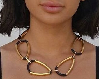 Black and gold statement necklace, Chunky bib necklace