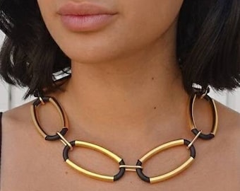 Black and gold statement necklace, Chunky bib necklace