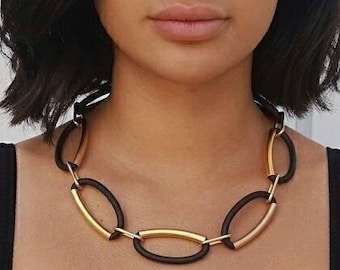Black and gold statement necklace, Chunky necklace