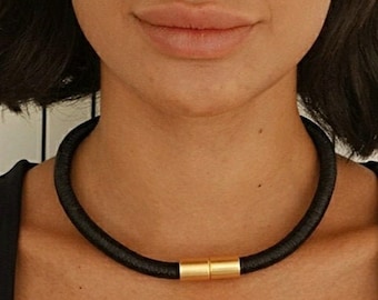 Black choker necklace, Magnetic clasp collar