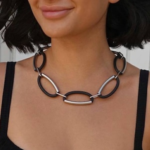 Statement necklace, Black and silver statement necklace, Chunky silver necklace